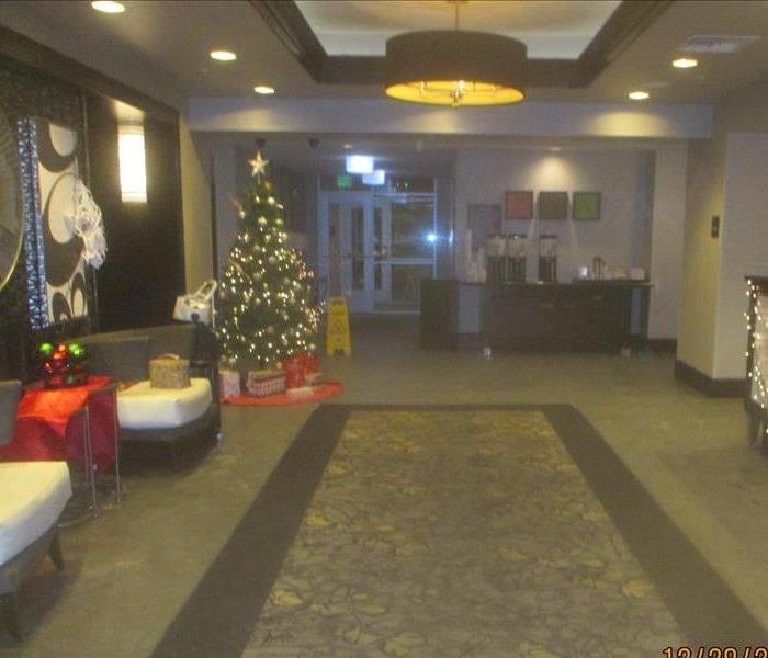 hotel lobby with Christmas tree